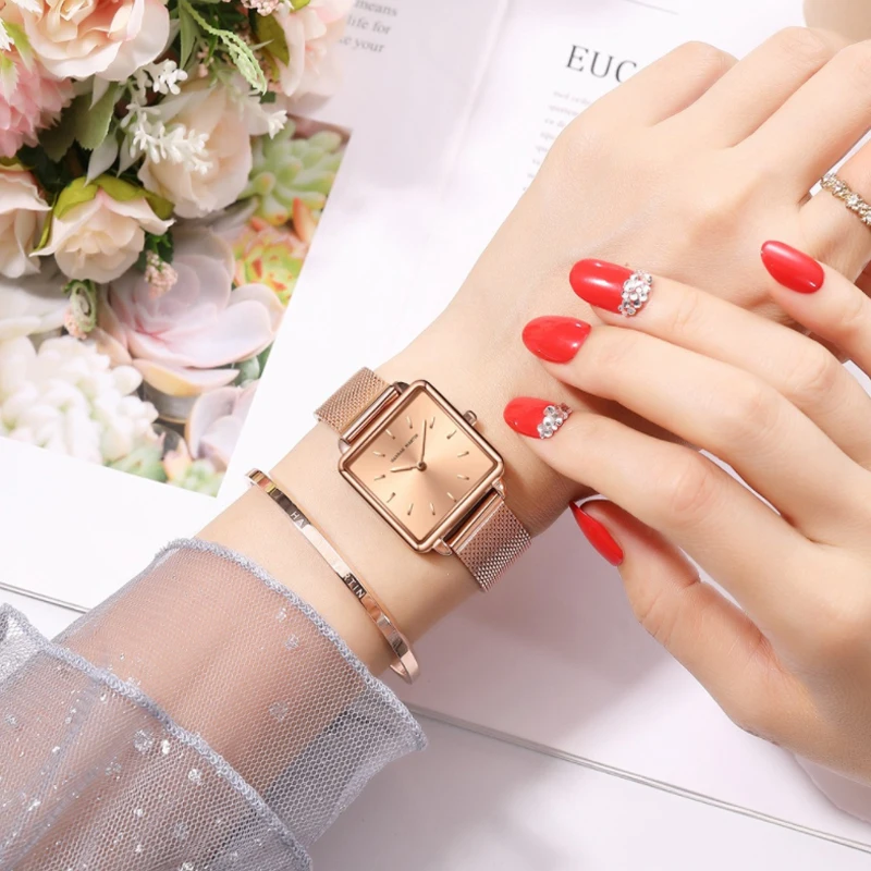 

Hannah Martin Japan Movement Women Rose Gold Simple Fashion Casual Brand Watches Luxury Lady Square Wristwatch Relogio Feminino