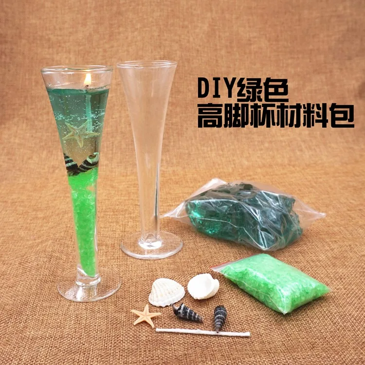 Diy Jelly Candle Material Packed High Foot Cup Marine Romantic Material Colored Imported Candle Set Party Supplies Decoration - Цвет: Зеленый