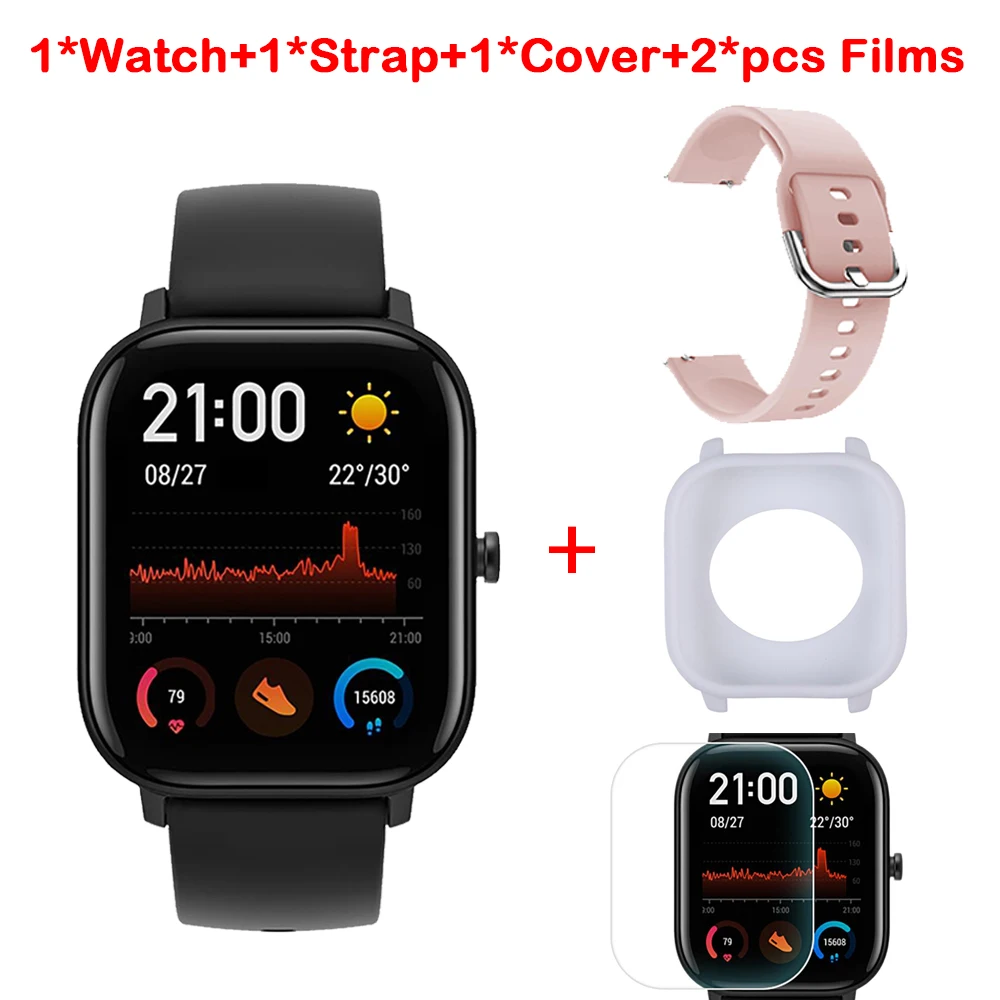 [Бесплатные пленки] умные часы Huami AMAZFIT GTS с управлением музыкой, Водонепроницаемые многофункциональные спортивные Смарт-часы 5 АТМ, 14 дней для телефона Xiaomi iOS - Цвет: Pink and White