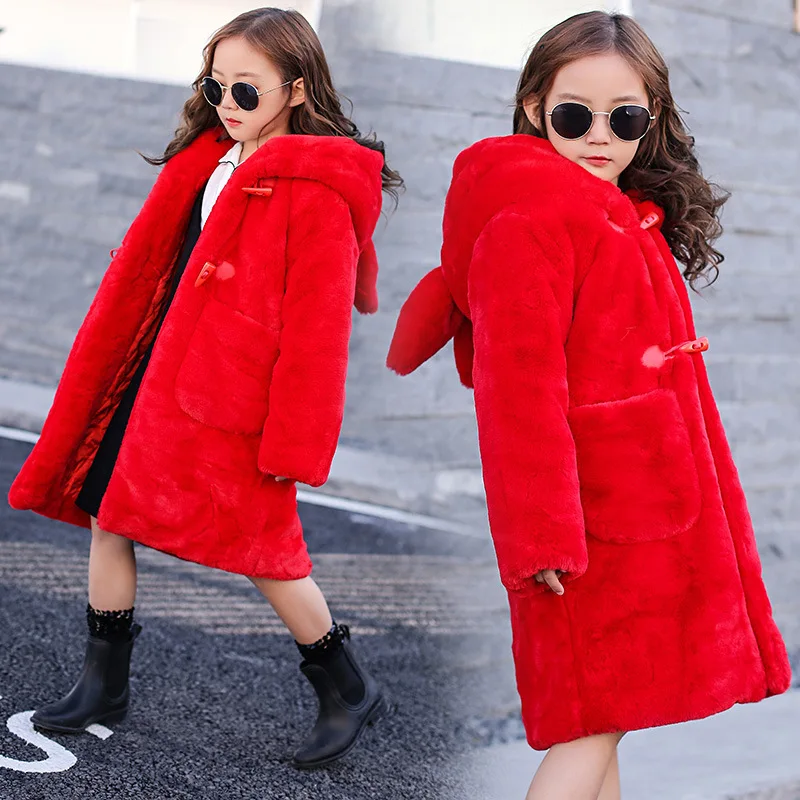 

Children Imitation Fur 2018 New Style Female Winter Coat Girls Mid-length Cotton-padded Clothes Furry Overcoat Thicken Big Boy
