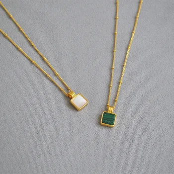 

Fashion Vintage Malachite Shell Mother Shell Square Pendant Necklace Female