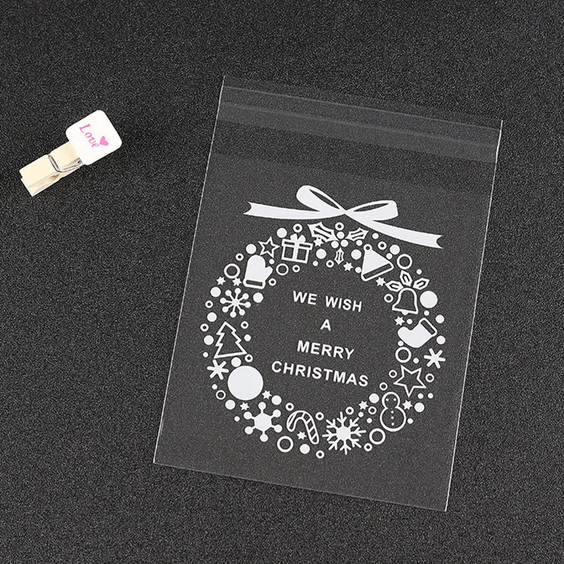 6-white bag 100 шт рождественское печенье конфеты драги пакет Diy самоклеющийся пакет boppbags подарки сумка Новогодние украшения для дома выпечки - Цвет: 6-white bag