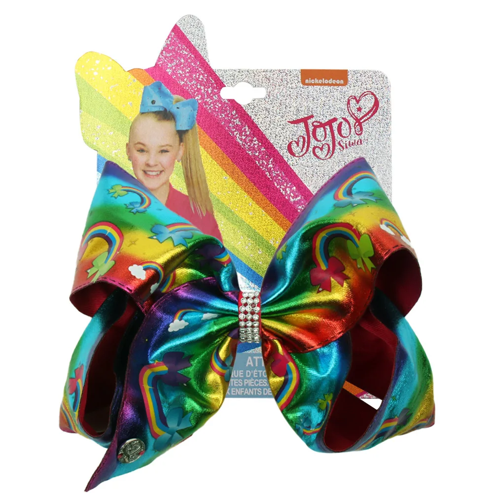 7 дюймов Jojo Siwa банты для волос с блестками Радужная заколка для волос детская ручная работа PU узел Jumbo заколки для волос аксессуары для волос