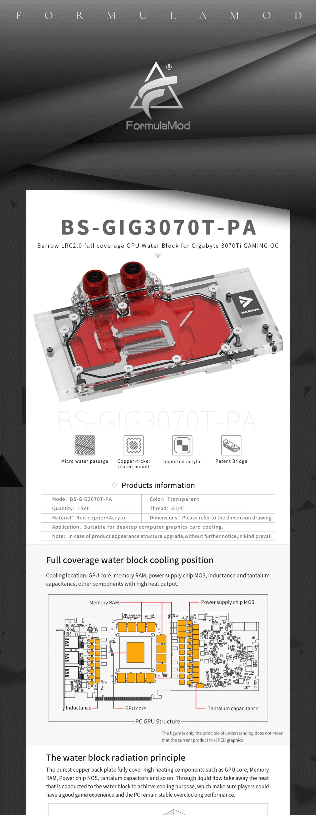 Barrow GPU Water Block , For Gigabyte 3070Ti/3070 GAMING OC 8G GPU Card , Full Cover Water Cooling With Backplate BS-GIG3070T-PA  
