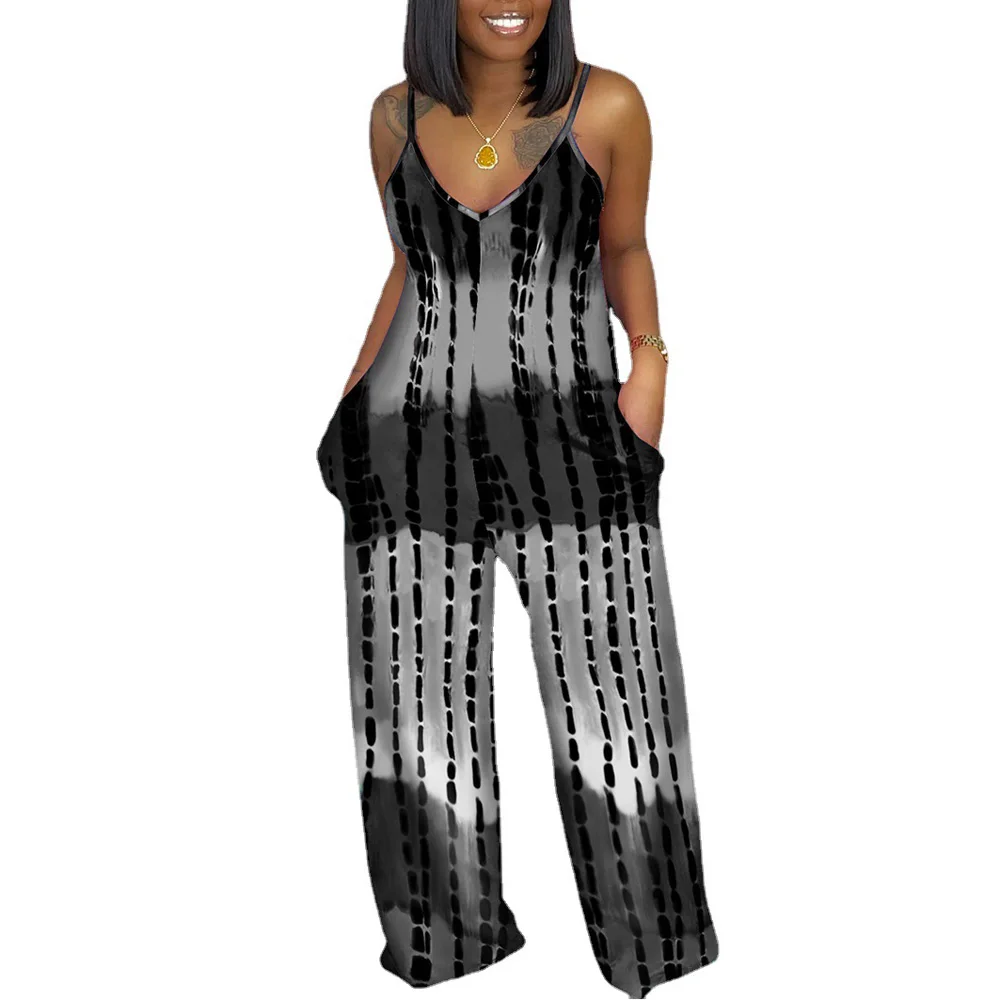 Женский Длинный брючный комбинезон Свободный оверсайз с V-образным вырезом без