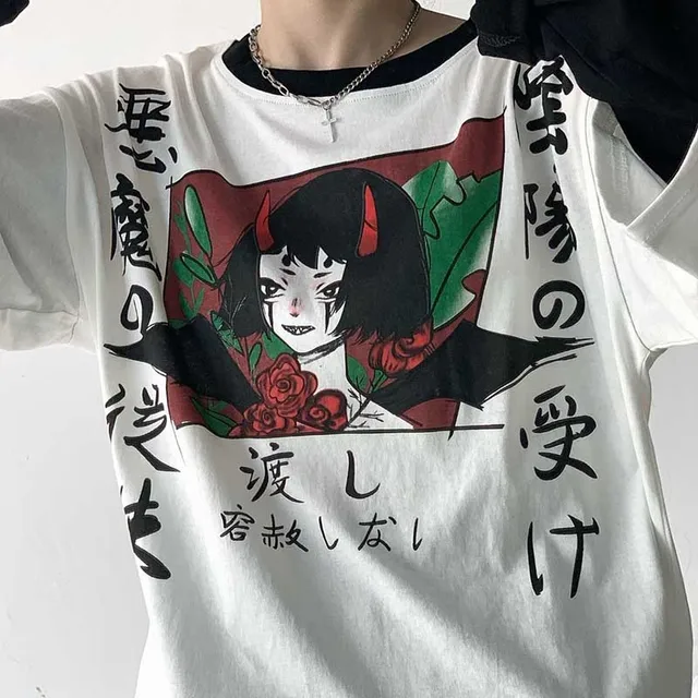 Harajuku Red Horn Devil Woman T Shirt 4