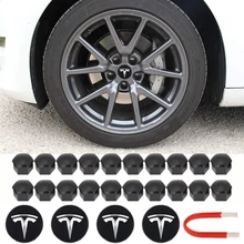 

1Set 2021 New Tesla Model 3 Wheel Center Caps Hub Dust-Proof Cover Tesla Wheel Screws Cap Protection Accessories with Tesla Logo