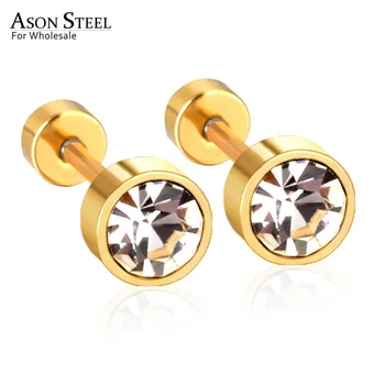 ASONSTEEL Gold/Silver Color Stud Earrings CZ Round Crystal Stainless Steel Women Earrings Jewelry Gift Accessories,Anti-allergy