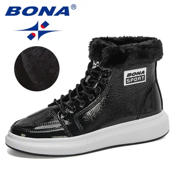 

BONA 2020 New Designers Ankle Boots Casual Leather Plush Shoes Men High Top Fashion Boot Man Platform Snow Warm Boots Masculino