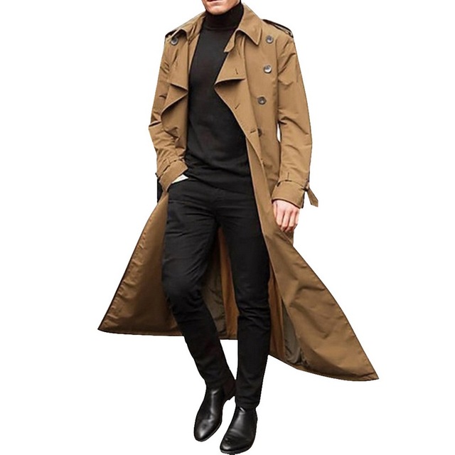 Autumn Spring Long Slim Trench Coat Double-breasted Lapel Windbreaker Male Fashion Coat Long Design Trench Male Thin Coat