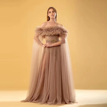 

2019 New Fashion Khaki Feathers Mesh Long Maxi Celebrity Evening Party Beads Dress Women Autumn Off The Shoulder Vestidos