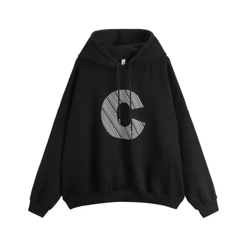 

2019 Autumn And Winter New Style Korean-style Harajuku Loose-Fit Brushed And Thick Hooded Large C Printed Letter Long-sleeved