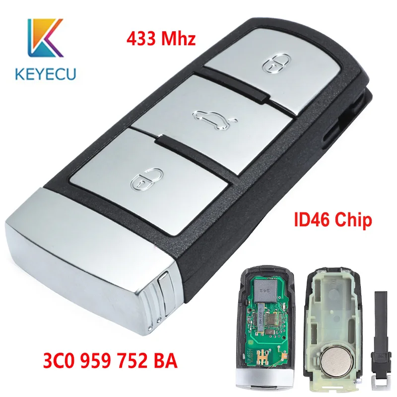 Замена KEYECU 3 кнопки 3C0 959 752 BA умный дистанционный ключ 433 МГц ID46 чип для Volkswagen/B6/CC Magotan/Passat 2009-2013