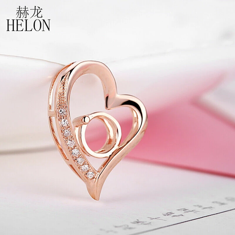 HELON, круглая, 5,5 мм, твердая, 14 к, розовое золото, AU585, проложенный натуральными бриллиантами, полукрепление, Подвеска для женщин, для помолвки, свадьбы, хорошее ювелирное изделие, подарок