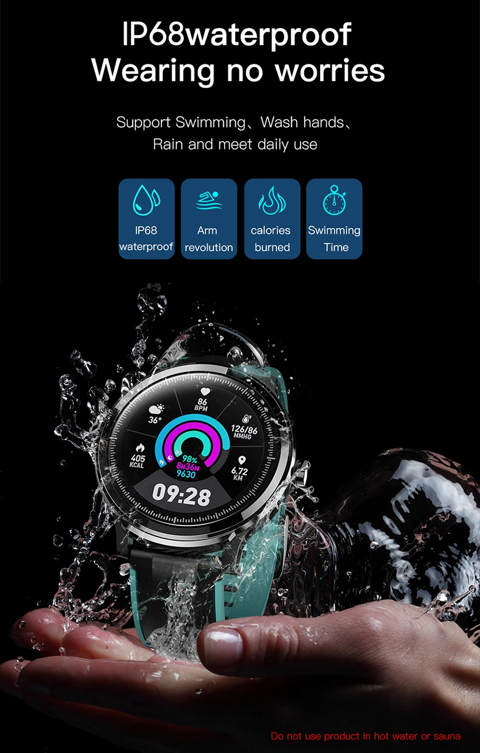 Ip68 Водонепроницаемые Смарт-часы для мужчин, полный сенсорный монитор сердечного ритма, кровяное давление, погода, спорт, фитнес-трекер, SN80, женские Смарт-часы