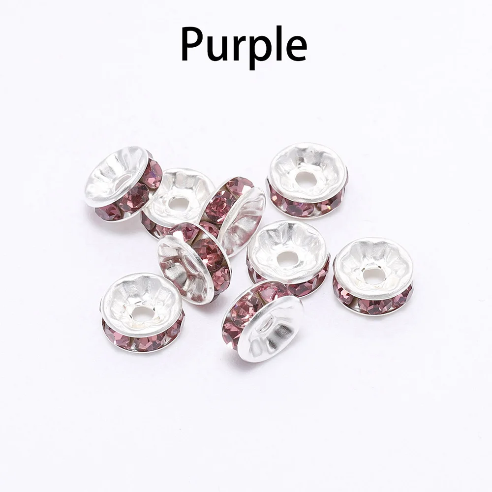 Purple 50 шт./лот 4 6 8 10 мм золото серебро Стразы Rondelles кристалл свободный разделитель бисер бусины для DIY ювелирных изделий Аксессуары - Цвет: Purple