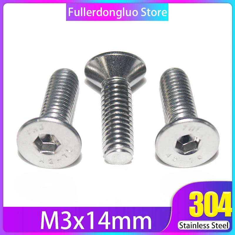 

100Pcs M3x14 Screw Flat Head Screw Stainless Steel, Hex Drive ( m3 14 m3 14mm )
