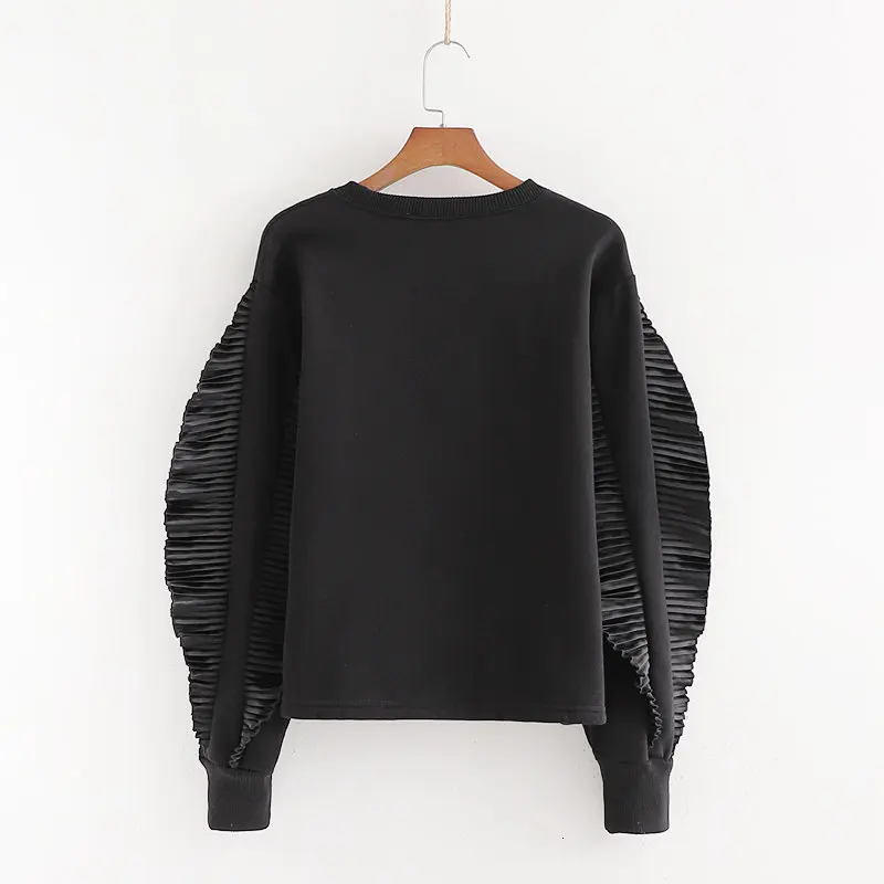  2019 Winter Fleece Sweatshirts Pleated Cascading Bat Sleeve Hoodies Harajuku Women Tops Jackets