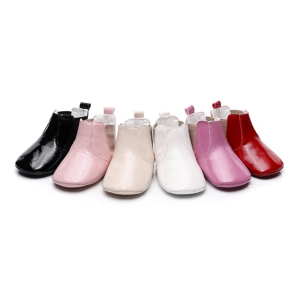 Дропшиппинг для маленьких девочек высокие сапоги upper Boots 6 цветов для новорожденных из искусственной кожи глянцевая с пуховной внутренной частью для малышей; мягкая обувь; зимняя обувь с нескользящей подошвой; ботинки