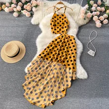 

2022 Summer Women Sexy Slim 2 Two Piece Set Off Shoulder Bow Tie Polk Dot Crop Tops + Irregular Long Skirt Suit Lady Elegant New