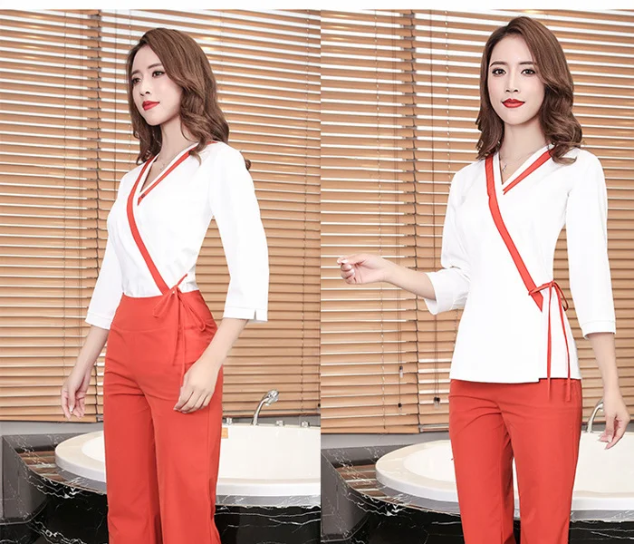 2pcs /Set Slim Fit Overalls Beautician Beauty Salon Work Clothing Health Museum SPA Technician Womens Elegant Quality Suit
