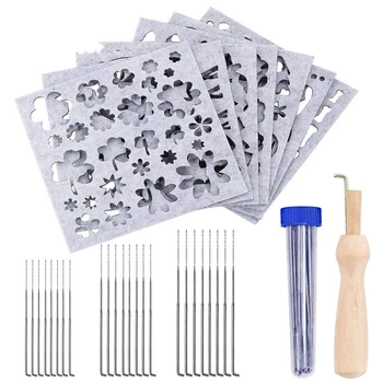 

LMDZ 7pcs Wool Felt Mold DIY Craft Template For Beginners Hand Embroidery Tool With 1 Wooden Handle And 24pcs Felt Needles