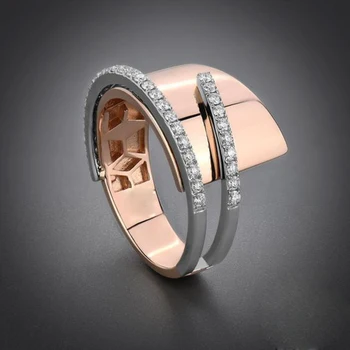 

Gorgeous Two Tone Filled CZ Rhinestone Wedding Rings Charms Jewelry Rose Gold Mixed Color Geometric Finger Rings Z3T205