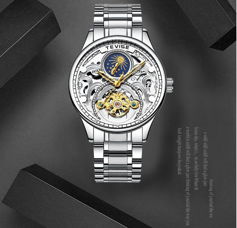 Tourbillon Moon Phase Steampunk Mechanical Mens Watches Top Brand Dress Luxury Wrist Watch erkek kol saati Montre Homme