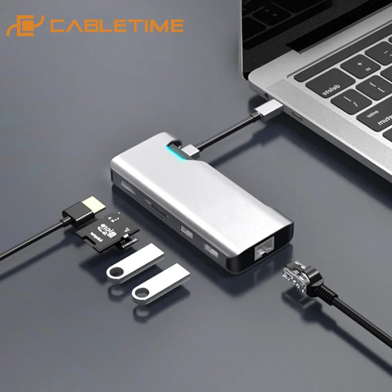 Кабель типа C к HDMI концентратор Ethernet RJ45 адаптер PD Быстрая зарядка USB сплиттер для