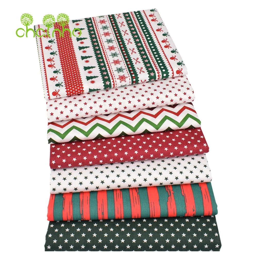 Chainho,Christmas Geometric Pattern Printed Twill Cotton Fabric,Patchwork Cloth For DIY Sewing Quilting Baby&Children's Material