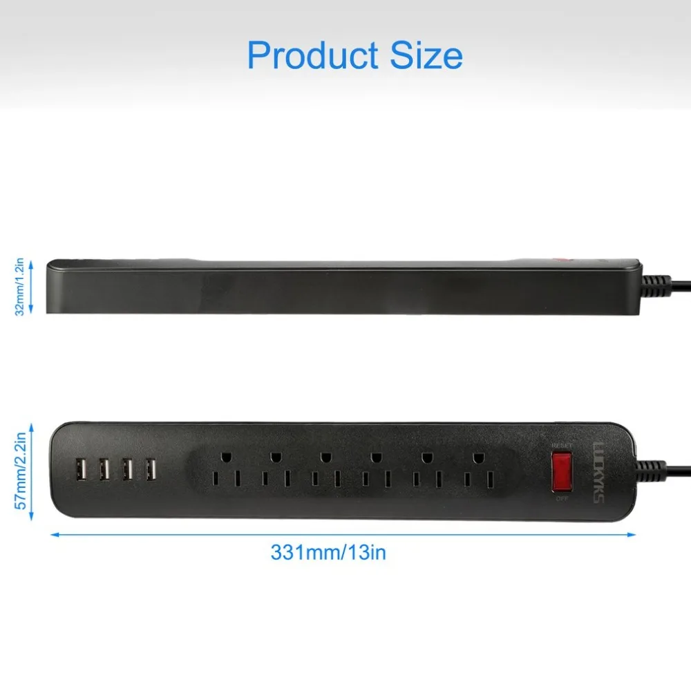 USB блок питания с 6 розетками переменного тока и 4 интеллектуальными зарядными портами usb 5 В/2,4 А защита от перегрузки защита от перенапряжения компактный размер