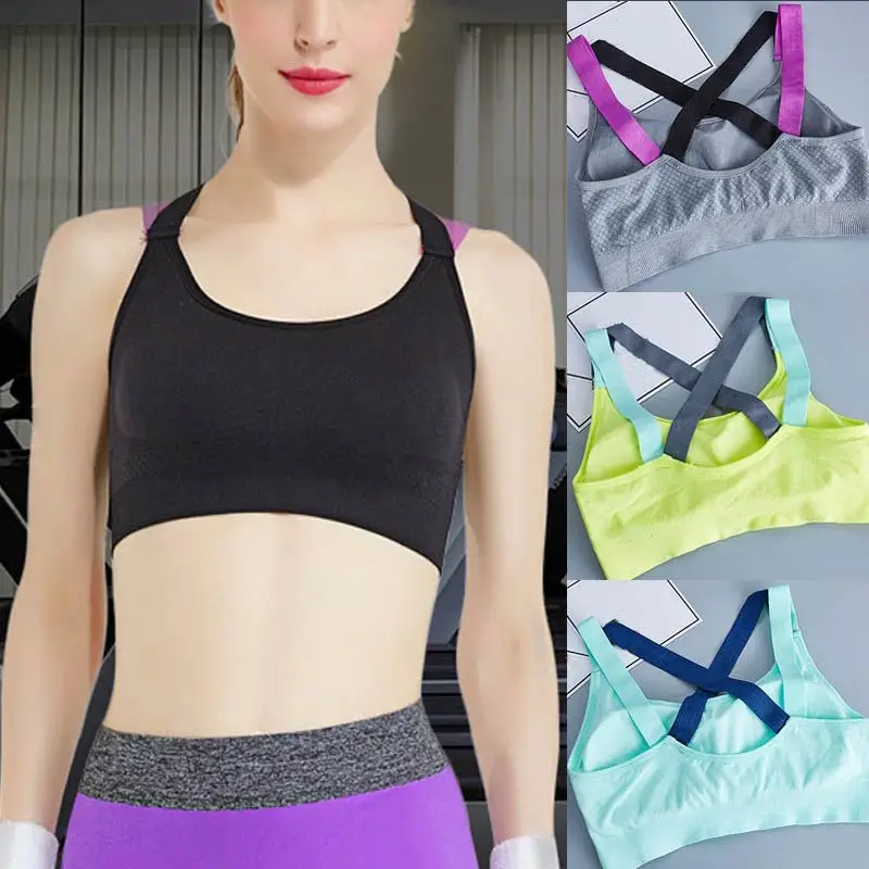 

Newest 1PC Back Adjustable Comfortable Elastic Women Sports Bra 5 Colors Soft Padded Professional Quick Dry Cross Strap