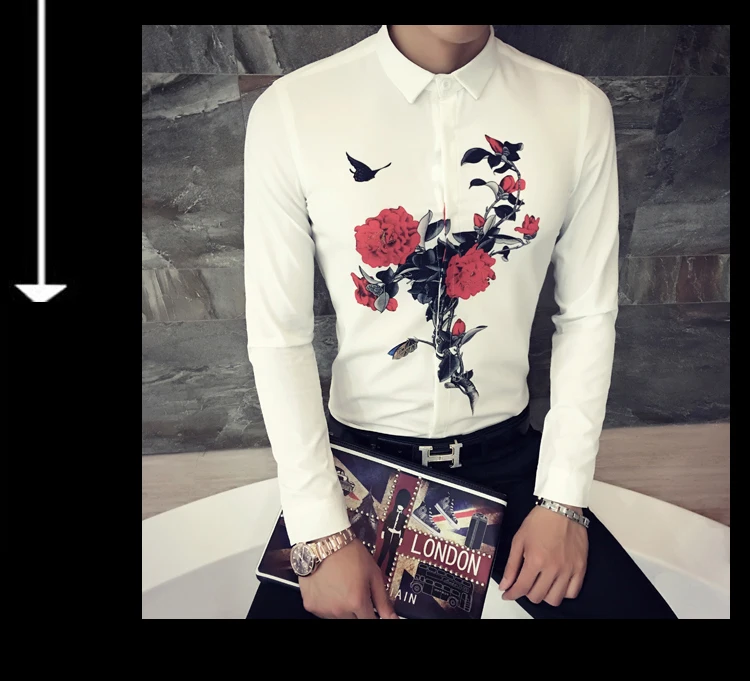 Горячая новинка Мужская рубашка Camisa Masculina с длинным рукавом мужская рубашка из хлопка с принтом Облегающая рубашка Уличная Повседневная рубашка