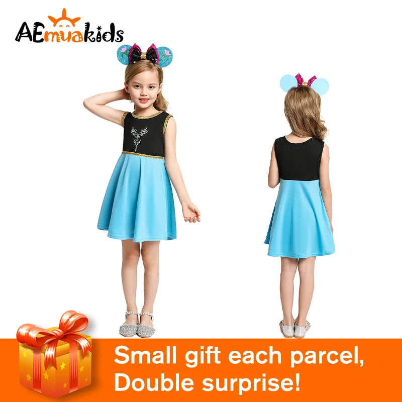 

2020 Girl princess dress with hairband summer Q version Anna pink Elsa Cinderella casual Costume Casual Cotton Dress Clothing