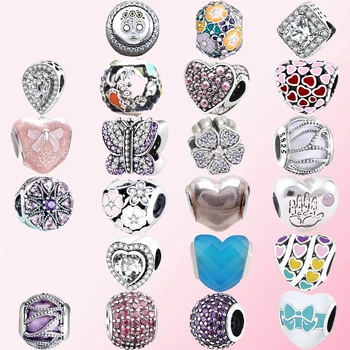 

2019 100% 925 Sterling Silver Purple Heart-shaped Charm Beaded Ladies Charm Fashion DIY Jewelry Free Shipping