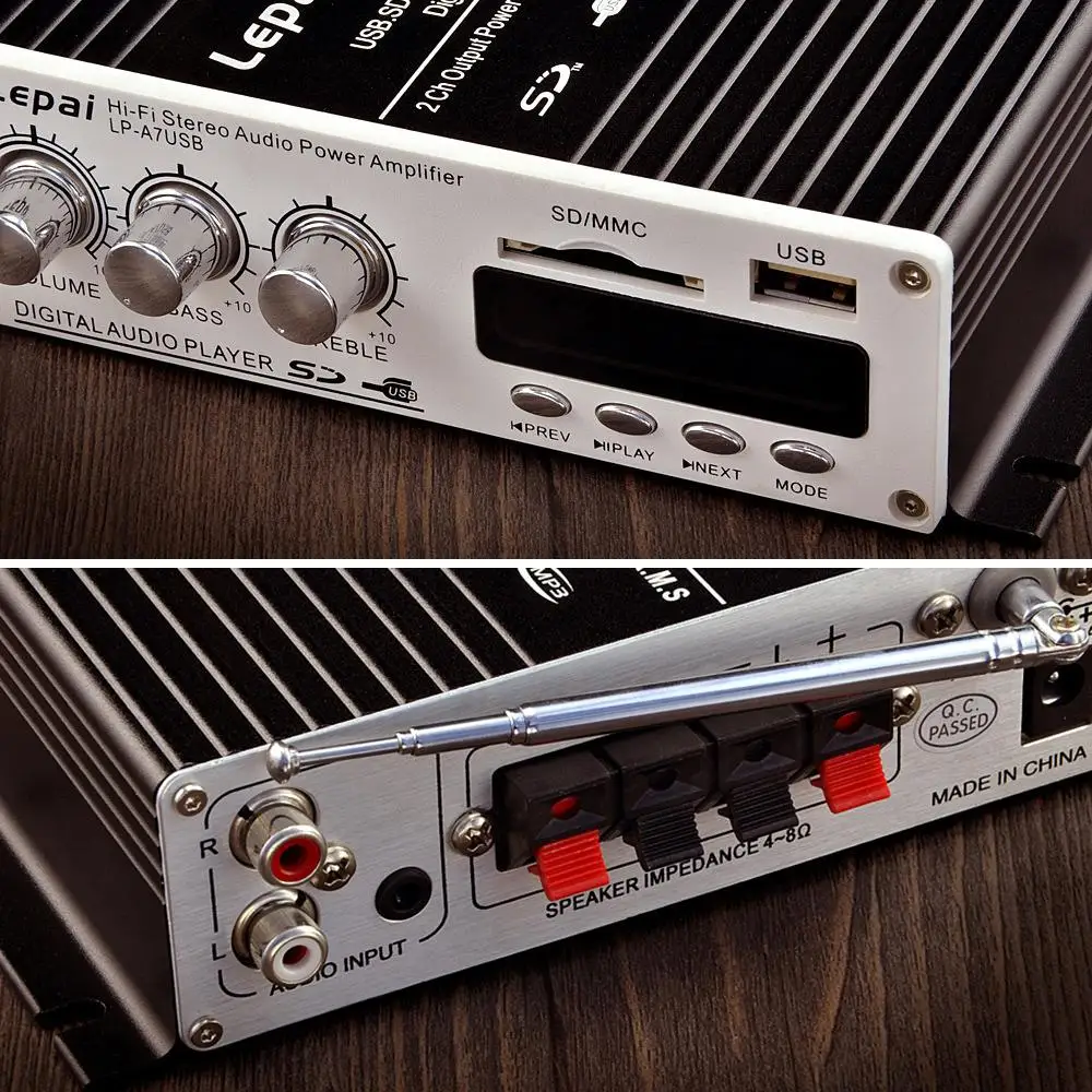 Стерео усилитель Bluetooth цифровой плеер Hi-Fi стерео аудио усилитель USB AMP SD DVD FM Усилитель мощности для домашнего автомобиля