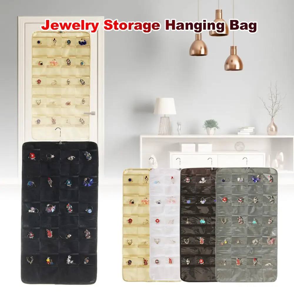 

80 Pockets Hanging Loop Storage Bag Jewelry Holder Necklace Bracelet Earring Ring Organizer Jewelry Display Bag Organiser NEW