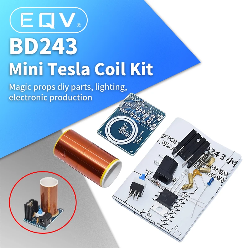 BD243 Mini Tesla Coil Kit Magic Props DIY Parts Empty Lights Technology Diy Electronics BD243C | Электронные компоненты и