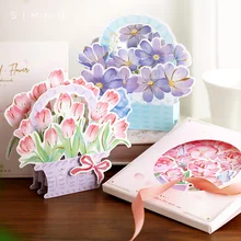 

3D Flower Greeting Cards Set Laser Cutting Postcard with Envelope for Teacher's Day Mother's Day All Occasion