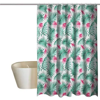 

Watercolor Extra Wide Shower Curtain Tropical Tropical Ferns with Flowers Exotic Hawaii Floral Arrangement Blossoming Nature