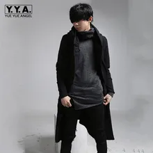 Новинка, трендовые кардиганы, мужской Тренч с длинным рукавом, Мужская ветровка, черный свободный Тренч, Мужская Осенняя Повседневная Длинная Верхняя одежда с капюшоном