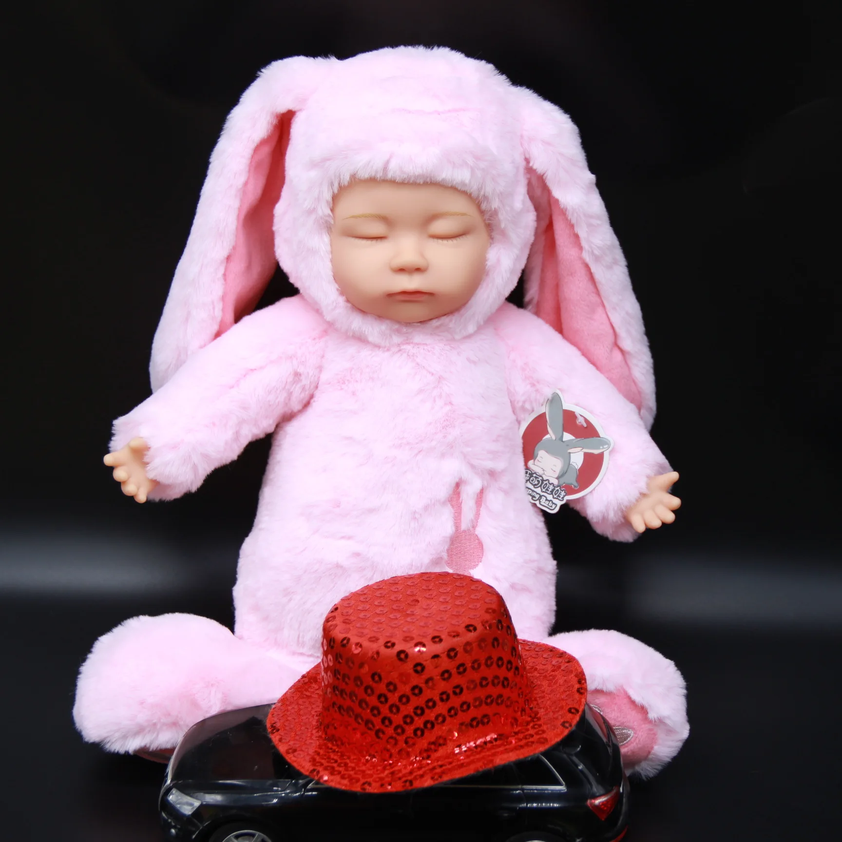 Новинка 40 см Спящая Детская кукла цветной кролик kawaii bebe слон животное плюшевая игрушка Розовая Свинья высококачественное моделирование девочка кукла - Цвет: Черный