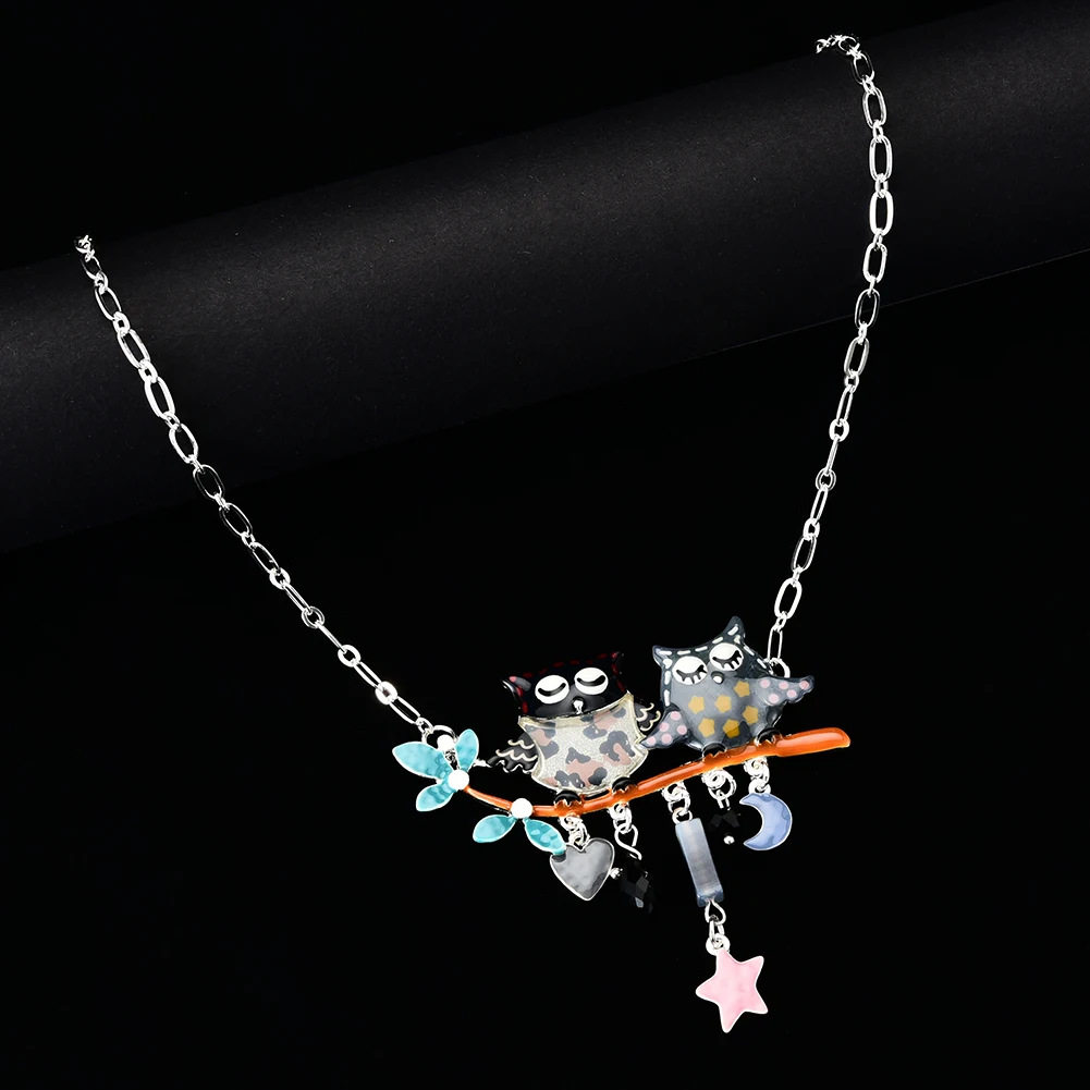 Cring Coco Серебряная цепочка длинное ожерелье s для женщин сплав эмаль любовник птица сова ожерелье Луна Звезда Любовь лист лучший друг подарок