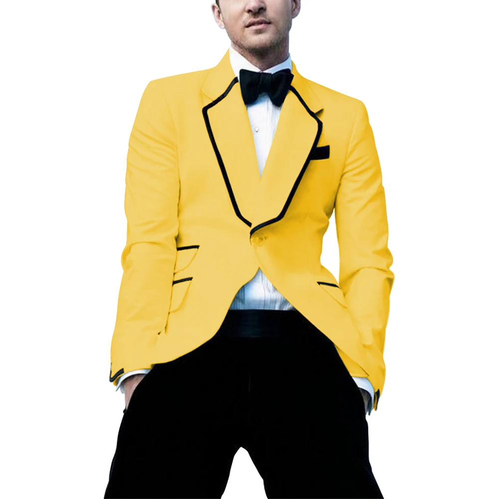 Yellow Мужской костюм для банкета, ужина, лацкан с тупым углом, свадебный смокинг джентльмена, формальный вечерний костюм контрастного цвета, комплект из 2 предметов(Блейзер+ брюки+ галстук-бабочка - Цвет: Yellow