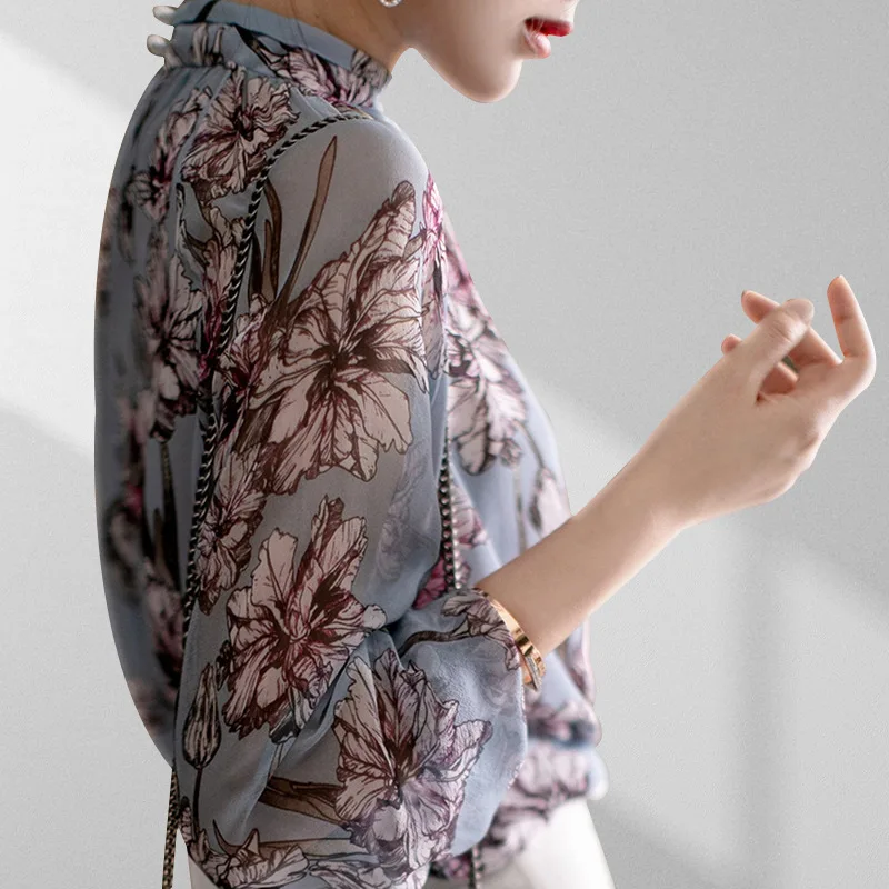 

Summer Silk Blouse Women Clothes 2020 Floral Shirt Long Sleeve 100% Silk Blouses Spring Ladies Tops Korean CL9047 KJ4398