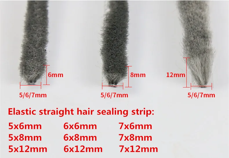 5/6/7mm 10M/lot Elastic straight hair sealing strip Door/Window Groove Nylon Pile Brush Seal Weatherstrip Dust Proof Strip