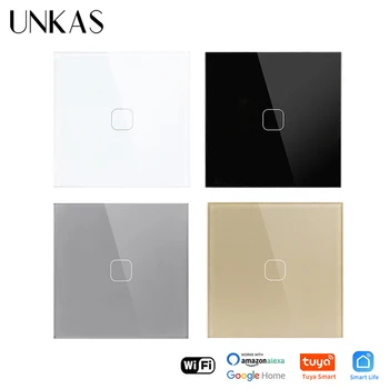 

UNKAS EU Standard 1 Gang Tuya/Smart Life WiFi Wall Light Touch Switch Crystal Glass Panel Wireless Control Touch Light Switch