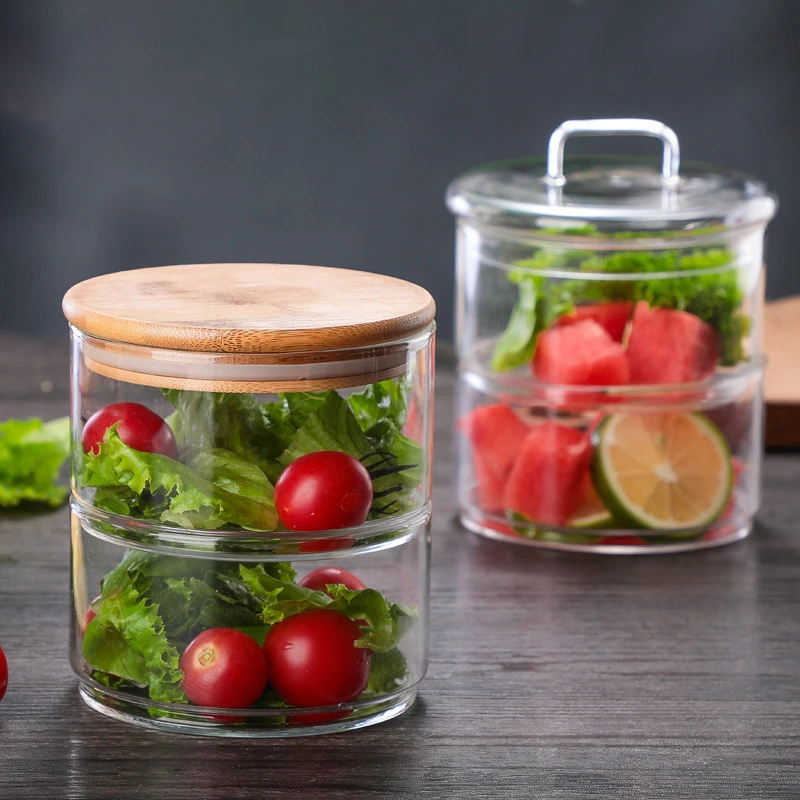 

2-4 layer Highn Borosilica Glass Jar Kitchen Food Bulk Container Set For Spices Dried Fruit Storage Can Salad Bowl Box Cofee jar