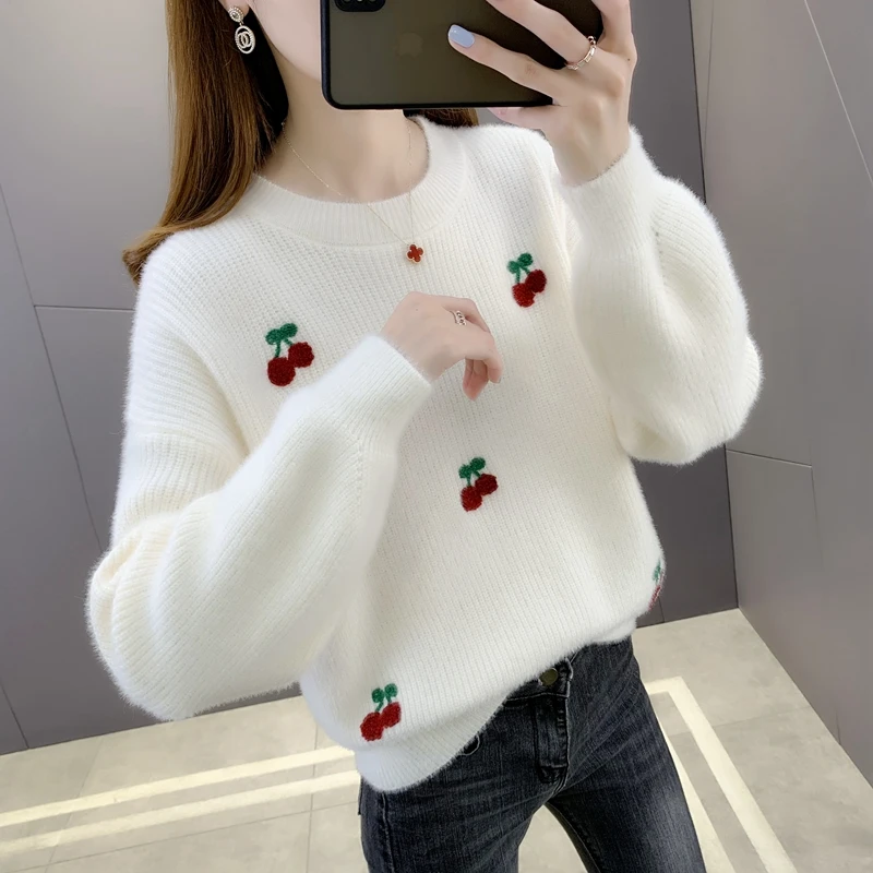 

21659 1 room 3 row 4 】 collaosed imitated mink wool cherry round collar pullovers [1075] 51