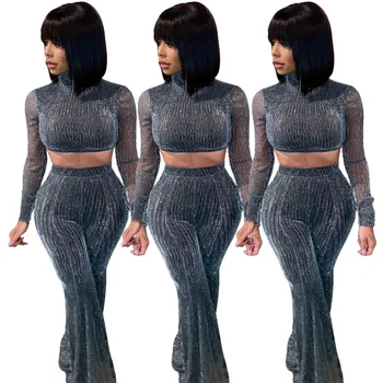 

Autumn Winter Women Two Piece Set Top and Pants Plus Size Tracksuit Sweatsuit Outfit Mesh Sexy Clubwear Sets